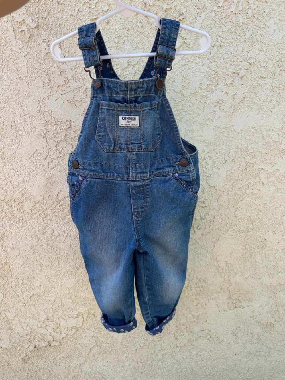 OshKosh B'gosh Classic Denim Overalls - Blue floral details 2t
